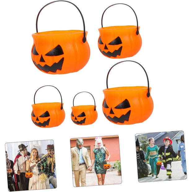 Popular Halloween Pumpkin Bucket Candy Bucket Kids Candy Trick Or Treat Prop Halloween Party Decoration Prop Supplies 5PCS