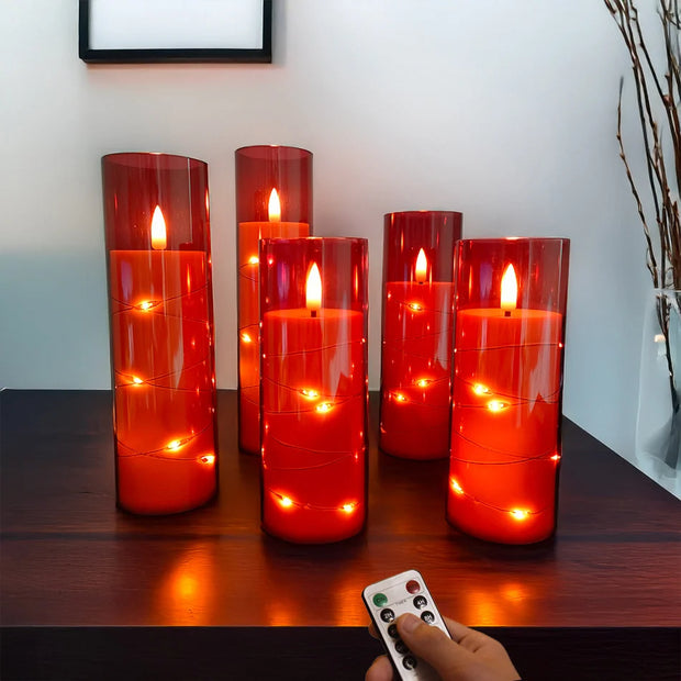 Flameless LED Candles Light,Electronic String Red Candle,Home Festival, Halloween Party Decoration,Wedding Candles, 5pcs/set
