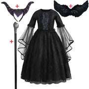 Disney Villain Role Playing Maleficent Costume Girl Halloween Evil Queen Lace Dress Deluxe Maleficent Cosplay Apparel Vestidos