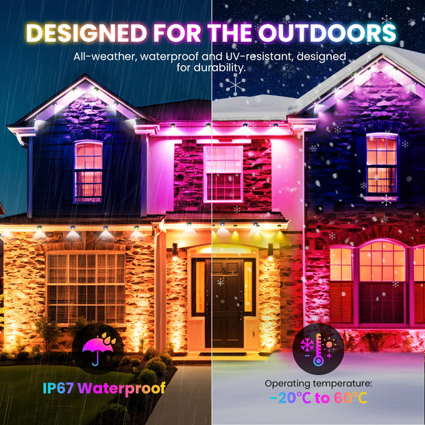 RGB Eaves Lights Smart Bluetooth APP Permanent Outdoor Music Sync Light Waterproof Christmas LED Strings 15M 30M 60M 90M 150M
