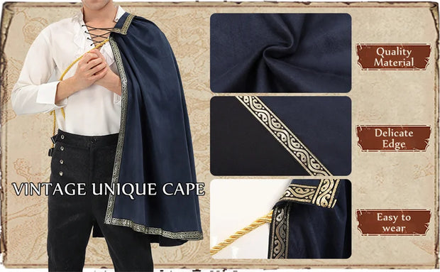 DAZCOS Medieval Tudor Cape Renaissance Cavalier Half Shoulder Shawl Black Hooded Shrug Ranger's Cloak LARP Costume Halloween