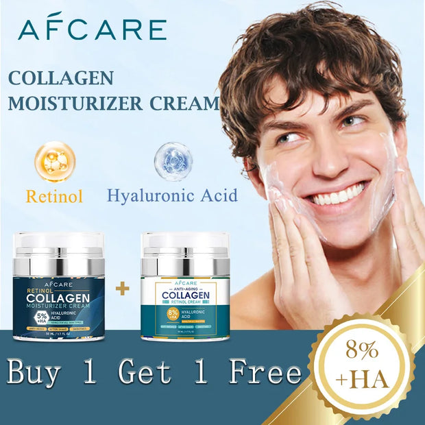 8% Men's Collagen Moisturizing Cream Skincare Fade Facial Wrinkles Hyaluronic Acid Firming Skin Vitamin E Moisturizer