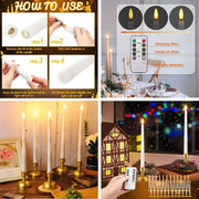 Flameless LED Taper Candles with Remote Flickering Electronic Candle Ivory/White Tea Lighting for Christmas Halloween Home Decor