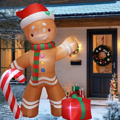 Christmas Decoration Crutch Santa Claus Inflatable Toy with LED Lights Outdoor Inflatable Model Ornament Holiday DIY Decorations