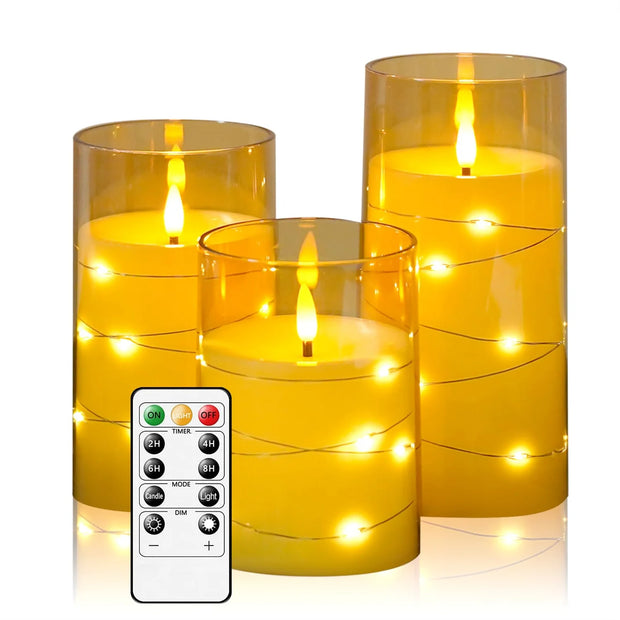 3Pcs Flameless LED Electronic Candle Dropping Wax Tea Light Realistic Flames Led Lamp Christmas Halloween Wedding Home Decor