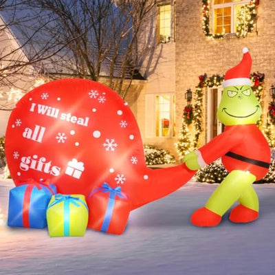 Christmas Green Big Monster Inflatable Decorations 5.5FT Lighted Up Outdoor Inflatable Decor with Builtin 8 LED Lights for Gard