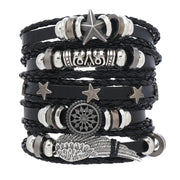 Fashion Bracelet Viking  Bracelet For Men Hand Bracelets Woven Skull Hand Jewelry Adjustable Leather Set viking man bracelet