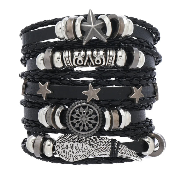 Fashion Bracelet Viking  Bracelet For Men Hand Bracelets Woven Skull Hand Jewelry Adjustable Leather Set viking man bracelet