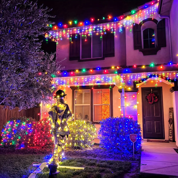 Solar Christmas Decorations Light Outdoor Waterproof Fairy String Curtain Lights for Xmas Eaves Window Party Yard Garden Indoor