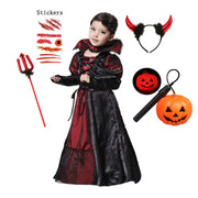Halloween Fantasy Children's Costumes Ghost Bride Gothic Cosplay Girls Red Vampire Day of The Dead Kids Costumes for Boy Girl