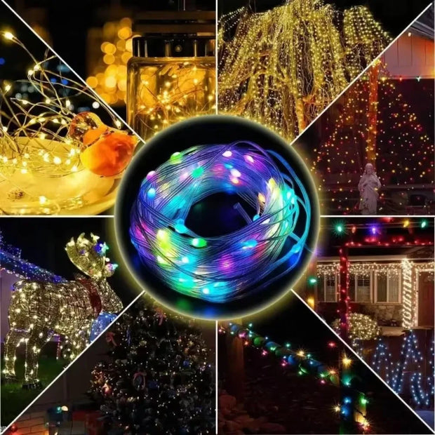 15M RGB Christmas Tree Decoration Light String Outdoor Garden Garland USB Bluetooth APP Fairy Lights Strings Holidays
