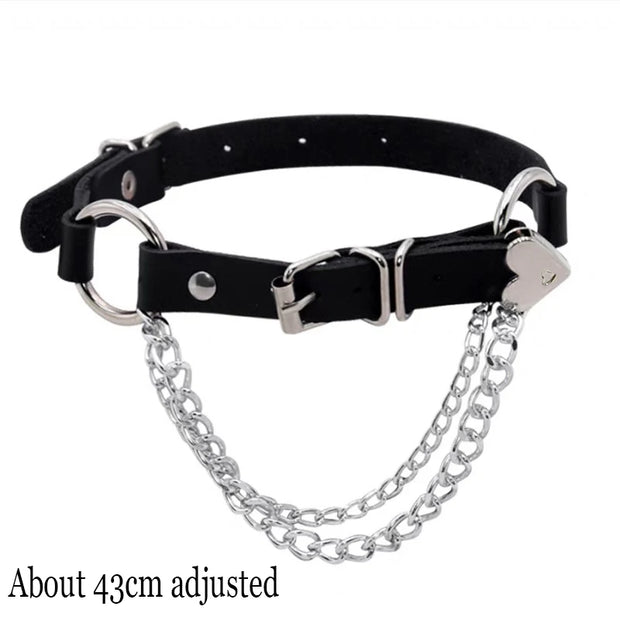 New Sexy Harajuku PU Leather Chain Heart Pendant Necklaces Women Men Punk Neck Gothic Black Pink Choker Necklace Cool Collar