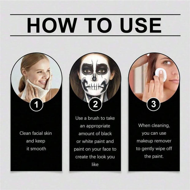 Black + White Oil Paint Face and Body Painting Set, Large Capacity, Suitable for Art Theater Halloween Party Role-Playing Clown Sfx Adult Makeup