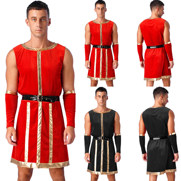 Mens Roman Spartan Gladiator Warrior Costume Ancient Greek Mythology God Toga Fancy Dress Up Halloween Cosplay Costumes