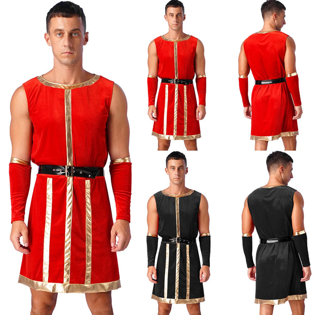 Mens Roman Spartan Gladiator Warrior Costume Ancient Greek Mythology God Toga Fancy Dress Up Halloween Cosplay Costumes