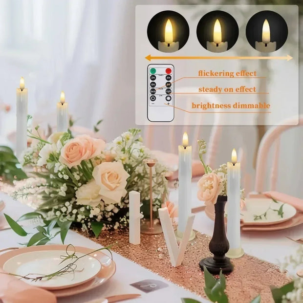 6/12Pc 6.6inch LED Flameless Taper Candles with Remote Flickering CandleSticks Plastic Window Candles for Halloween Christmas