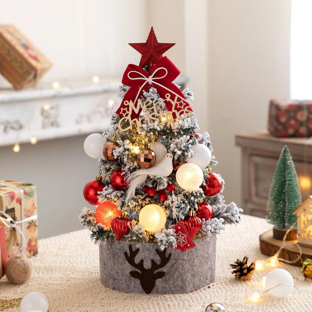 Desktop Christmas Tree Flocking Pink Set Mini Christmas Tree Ornaments DIY Christmas Gift Christmas Tree Decoration
