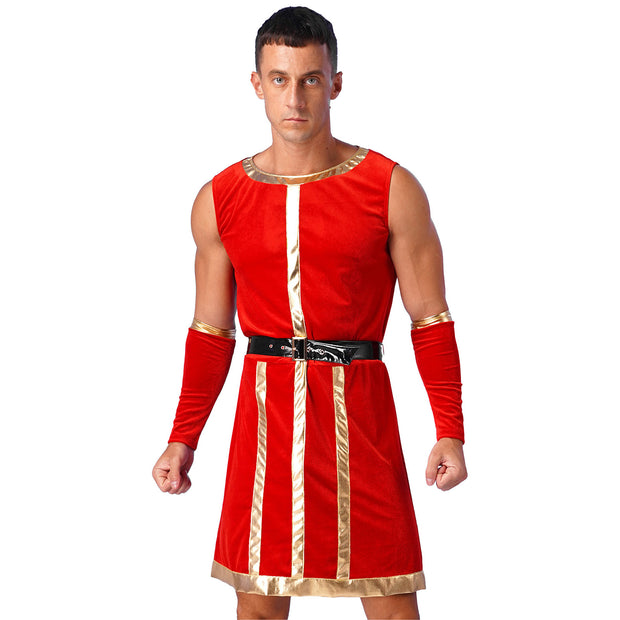 Mens Roman Spartan Gladiator Warrior Costume Ancient Greek Mythology God Toga Fancy Dress Up Halloween Cosplay Costumes