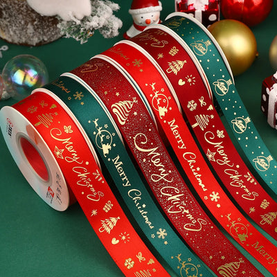 5yards Christmas Ribbon Printed Christmas Polyester Ribbon For Handmade Design Christma Decoration DIY Cake Bouquet Gift Packing