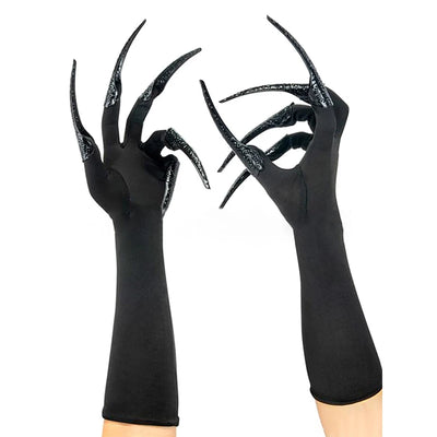 1 Pair Of Black Long Finger Claw Gloves Terrifying Gothic Style Halloween Vampire Witch Demon Adult Cosplay Party Costume Props