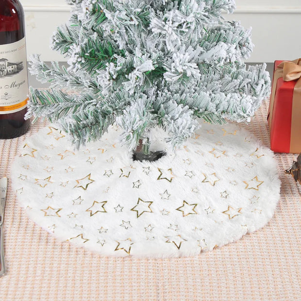 Miniature White Fluffy Christmas Tree Skirt Small Round Sequin Snowflake Design for Tabletop Xmas Tree Base Party Decor