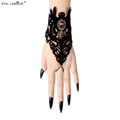 Gothic Black Lace Bracelet Halloween Dress Up Steampunk BraceletWristband Hand Chain Victorian Accessories for Halloween Cosplay