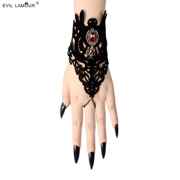 Gothic Black Lace Bracelet Halloween Dress Up Steampunk BraceletWristband Hand Chain Victorian Accessories for Halloween Cosplay