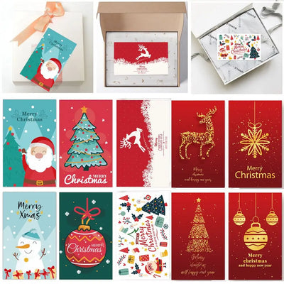 50PCS Xmas Tree Deer Package Insert Santa Claus Snowman Greeting Postcard Merry Christmas Card Happy New Year Message Note Cards