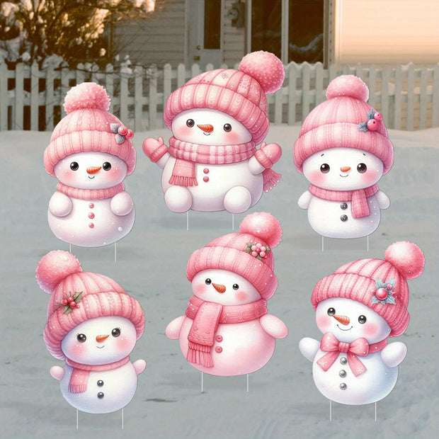 10 Christmas snowman decorations, made of plastic hollow boards and rods, for festive atmosphere decoration.
