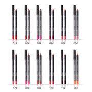 12Pcs/Set Waterproof Pencil Lipstick Set Pen Matte Lip Liner Long Lasting Makeup Pens Easy to Wear Non-stick Cup Cosmetics Kits