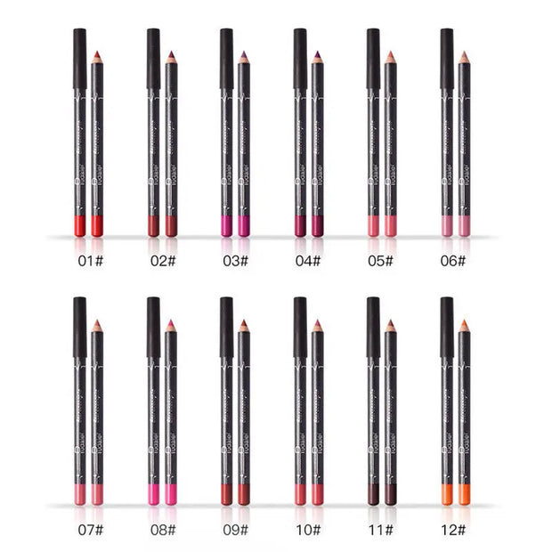 12Pcs/Set Waterproof Pencil Lipstick Set Pen Matte Lip Liner Long Lasting Makeup Pens Easy to Wear Non-stick Cup Cosmetics Kits