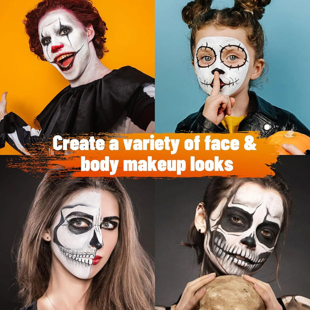 Black + White Oil Paint Face and Body Painting Set, Large Capacity, Suitable for Art Theater Halloween Party Role-Playing Clown Sfx Adult Makeup