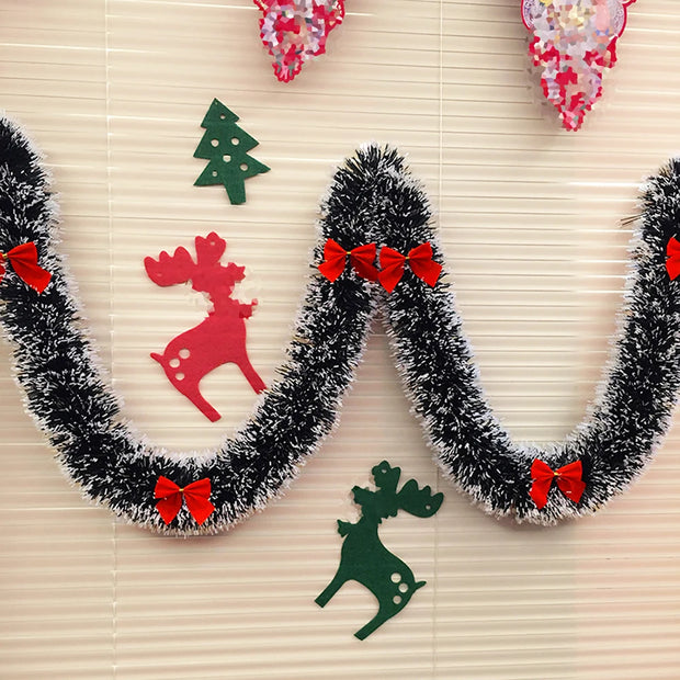 Christmas Garland Decorations 6.5FT Green Christmas Hanging Garland Red Bows Balls Ornaments Xmas Tree Home Party Decor New Year