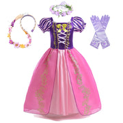Disney Rapunzel Princess Dress Girl Purple Puff Sleeve Cosplay Tangled Costume Halloween Vestido Kids Birthday Ball Gown Clothes