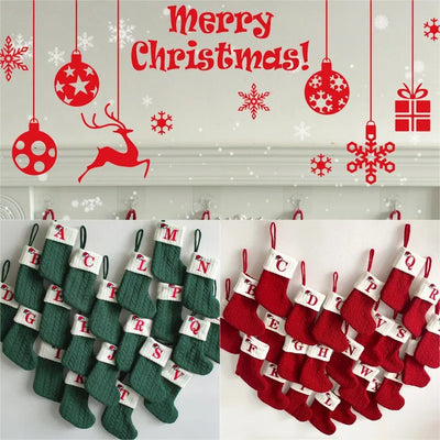 Christmas Stockings Hanging Pendant Christmas Stocks Gift Decoration Alphabet Letter Sock 2026 New Year Decorative Knitting Sock