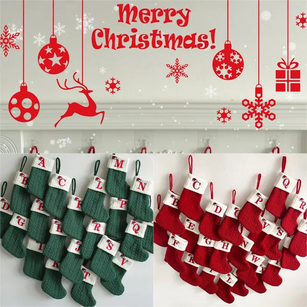 Christmas Stockings Hanging Pendant Christmas Stocks Gift Decoration Alphabet Letter Sock 2026 New Year Decorative Knitting Sock