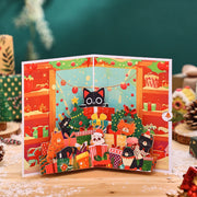 1pc Merry Christmas Pop-Up Card, Christmas Tree Woodland Reindeer Cardinal Poinsettia Greeting Card with Note Card and Envelop