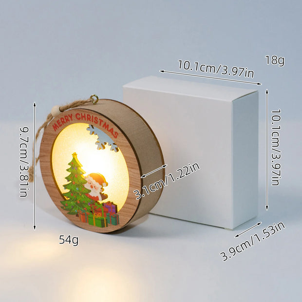 Christmas Wood Luminous Light Pendant Tabletop Decoration Christmas Ornament Holiday Home Wooden Christmas Tree Decoration