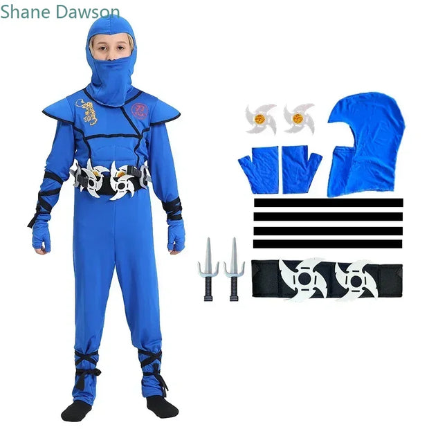 Boys Girls Ninja Cosplay Costume for Kids Anime Samurai Costume Kung Fu Dragon Ninja Jumpsuit With Weapon Outfit Party Halloween