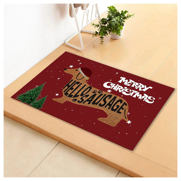Christmas Dachshund Sausage Doormat Multipurpose Front Door Rug Creative Christmas Non-Slip Blanket For Indoor Outdoor 40x60cm