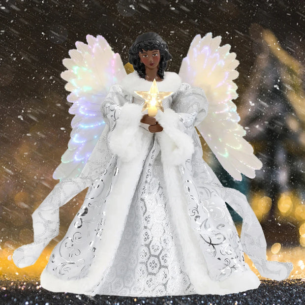 Angel Tree Topper Pendant Christmas Angel Decoration with Lights Glowing Angel Wings Figurine for Xmas Holiday Party Decoration