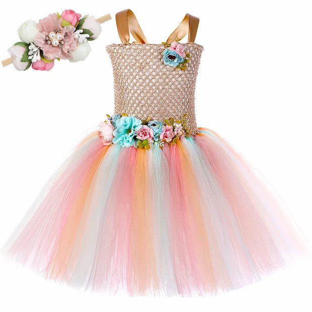 Flower Girls Fairy Tutu Dress with Wings Halloween Cosplay Butterfly Fairy Costume for Kids Birthday Party Tulle Princess Dress
