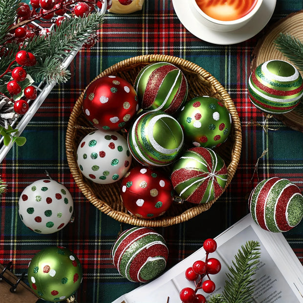 12pcs Christmas Ball Ornaments 2.4 Inch Round Plastic Hanging Decorations Glittering Elf Ball Festival Christmas Tree Decoration