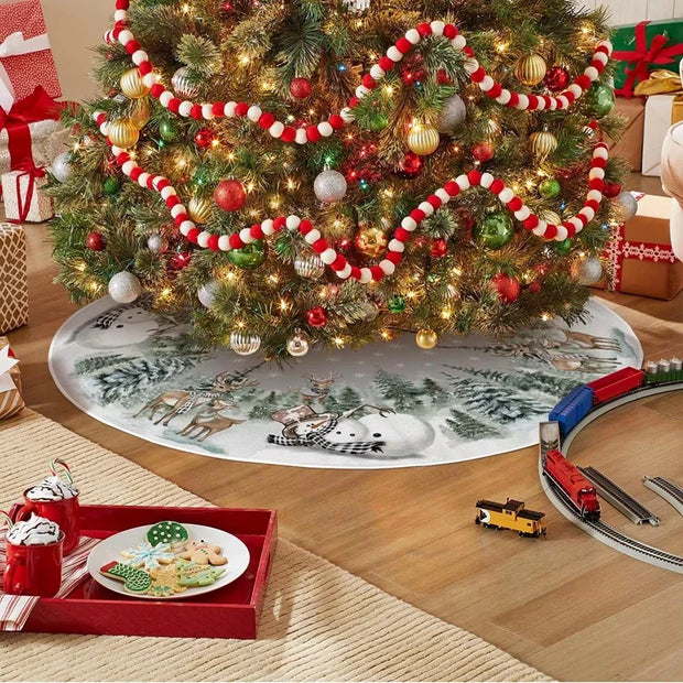 Snowman Reindeer Christmas Tree Skirt Snowflake Xmas Tree Mat Christmas Decorations For Home Winter Holiday New Year Gifts