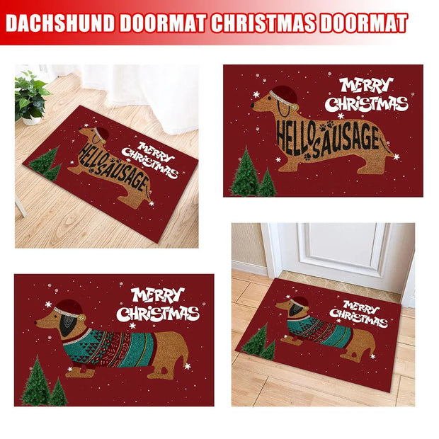 Christmas Dachshund Sausage Doormat Multipurpose Front Door Rug Creative Christmas Non-Slip Blanket For Indoor Outdoor 40x60cm