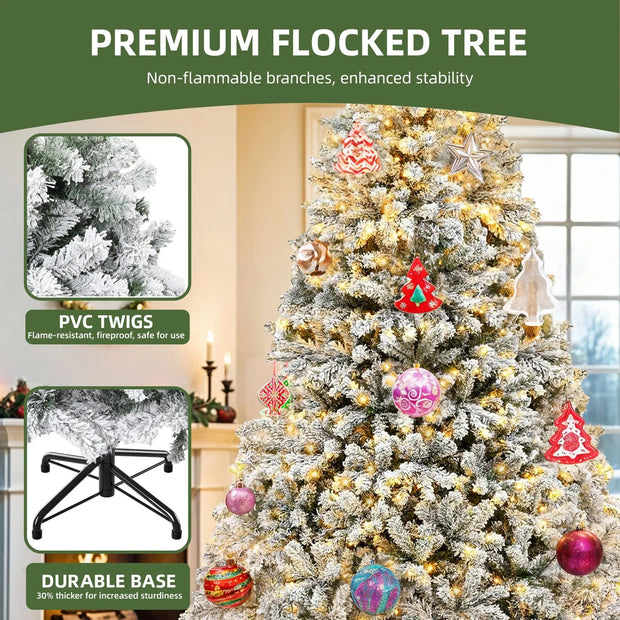 6ft Prelit Snow Flocked Artificial Full Christmas Tree with Remote Control