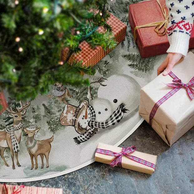 Snowman Reindeer Christmas Tree Skirt Snowflake Xmas Tree Mat Christmas Decorations For Home Winter Holiday New Year Gifts