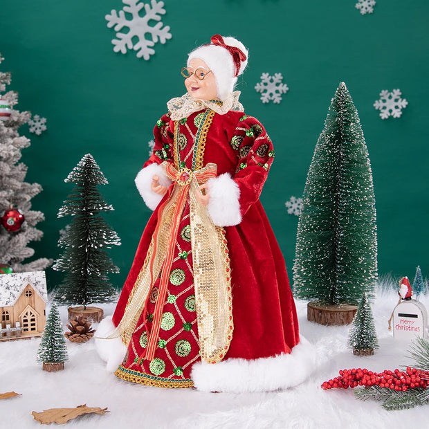Christmas Tree Decor Sequin Mrs Claus Figurines Home Decoration Christmas Holiday Collection 48CM Standing Grandma Santa Claus