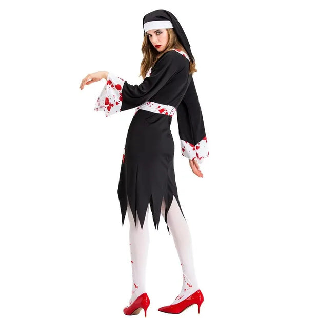 Halloween Nun Cosplay Costume For Women Black Scary Sinful Sister Costumes Terror Vampire Demon Costume Nun Robes Fantasy Dress