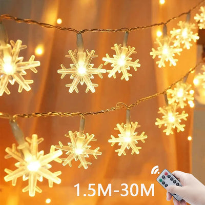 Christmas Tree Decorations 1M-30M LED Garland Holiday Snowflakes String Fairy Lights Ornaments for Home Party Noel Navidad 2026